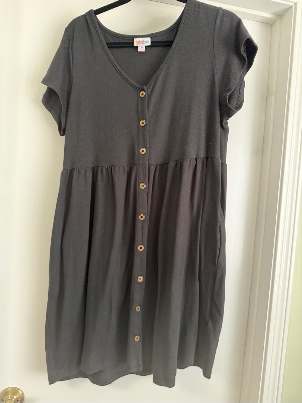 LuLaRoe Heidi Black Button-Front Babydoll Dress Medium M